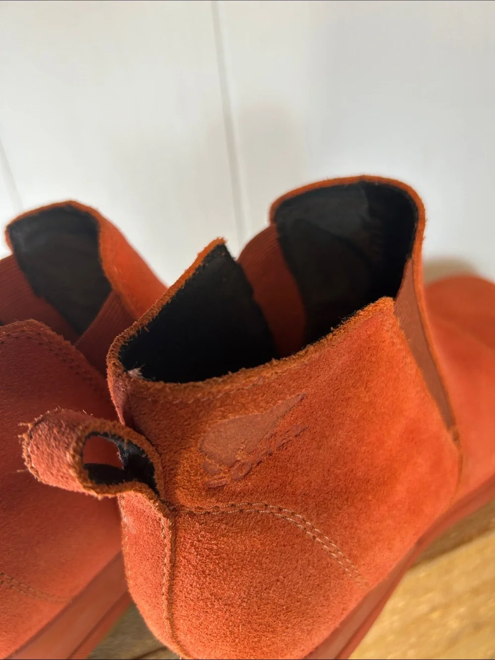 Sorel Orange Suede Chelsea Wedge Booties
